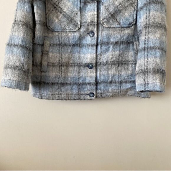 Topshop- Check Button Down Fuzzy Shacket - Picture 9 of 12